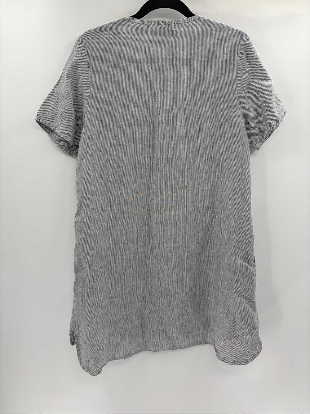 Flax linen Laganlook bohemian stripe grey shift v-neck pockets midi dress small - Picture 8 of 14